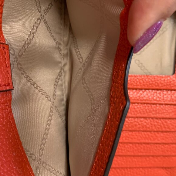 Michael Kors Double Zipper Wristlet Dark Red/ Orange Leather - Picture 11 of 13